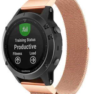 Milanese Strap, rose gold, on a watch, 3/4 front view