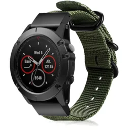 Nylon Buckle Strap, green, on a watch, 3/4 front view