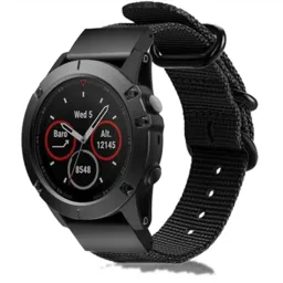 Nylon Buckle Strap, black, on a watch, 3/4 front view