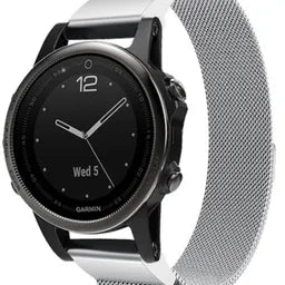 Milanese Strap, silver, on a watch, 3/4 front view