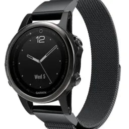 Milanese Strap, black, on a watch, 3/4 front view