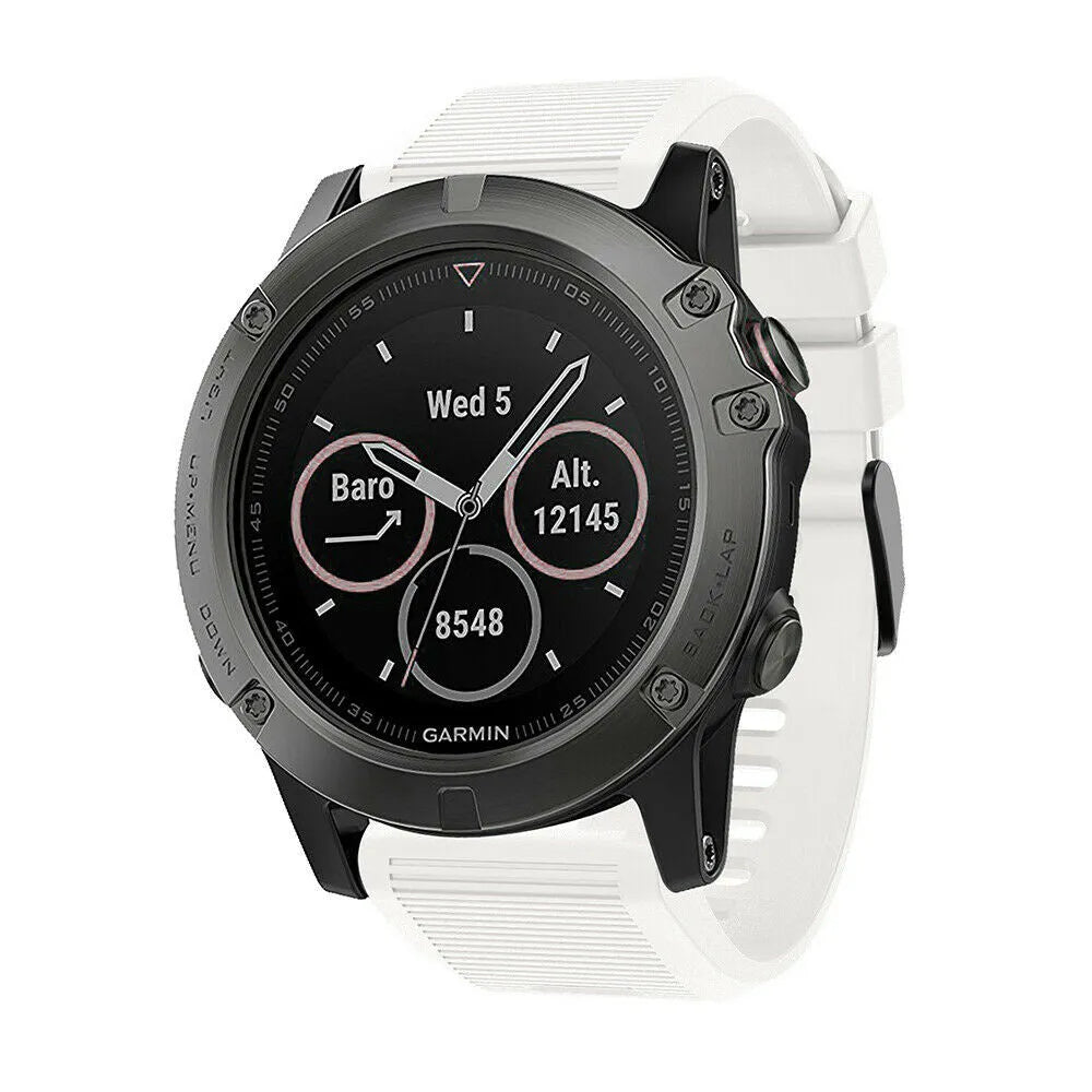 Silicone Strap, white, on a watch, 3/4 front view