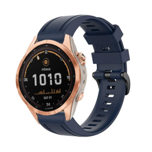 Silicone Strap, dark blue, on a watch, 3/4 front view
