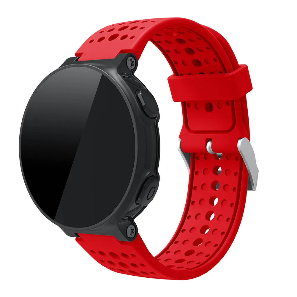 Silicone Strap, red, on a watch, 3/4 front view