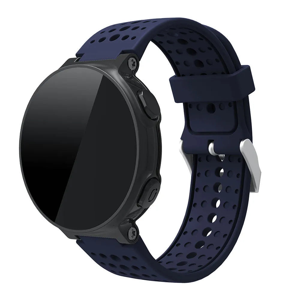 Silicone Strap, dark blue, on a watch, 3/4 front view