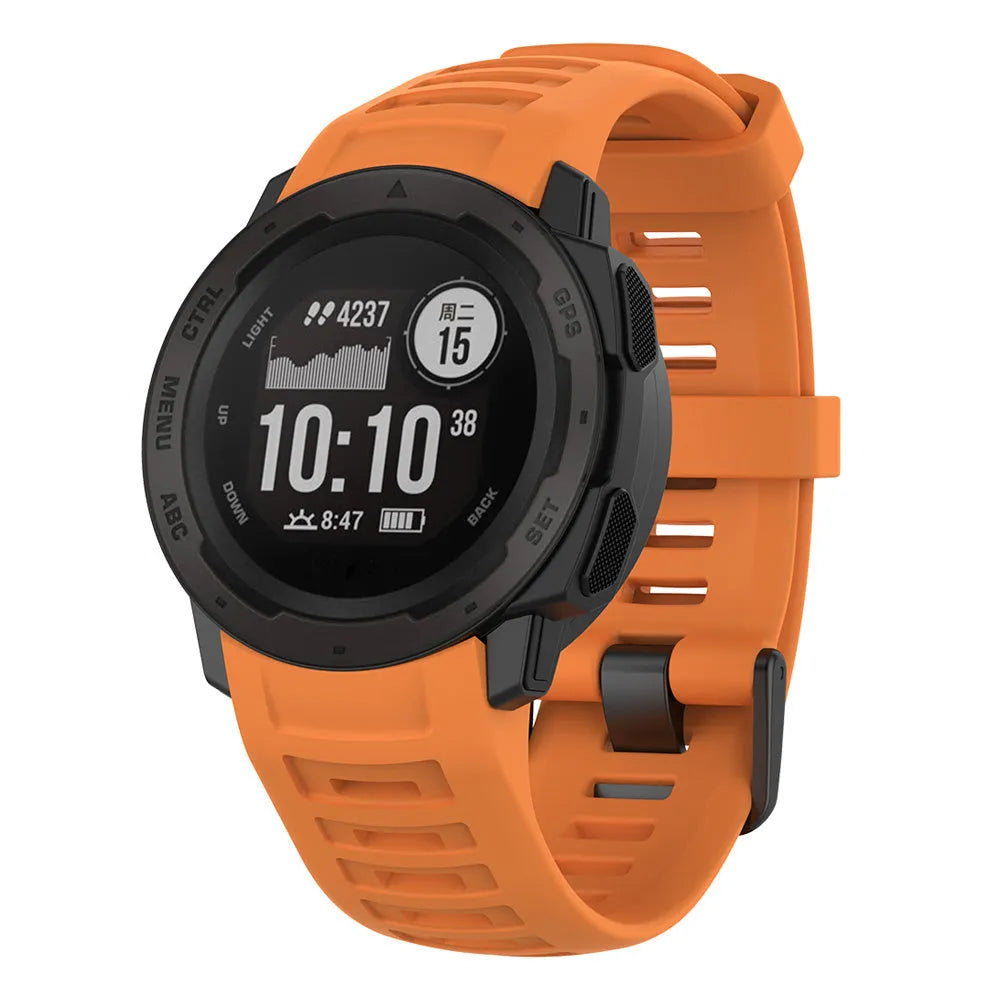 Silicone Strap, orange, on a watch, 3/4 front view