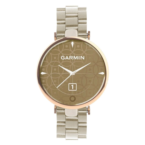 Steel Strap, champagne, on a watch, 3/4 front view