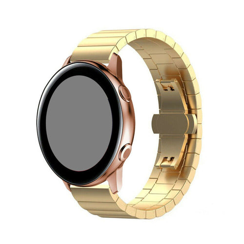 Metal Strap, gold, on a watch, 3/4 front view