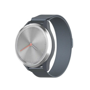 Milanese Strap, grey, on a watch, 3/4 front view