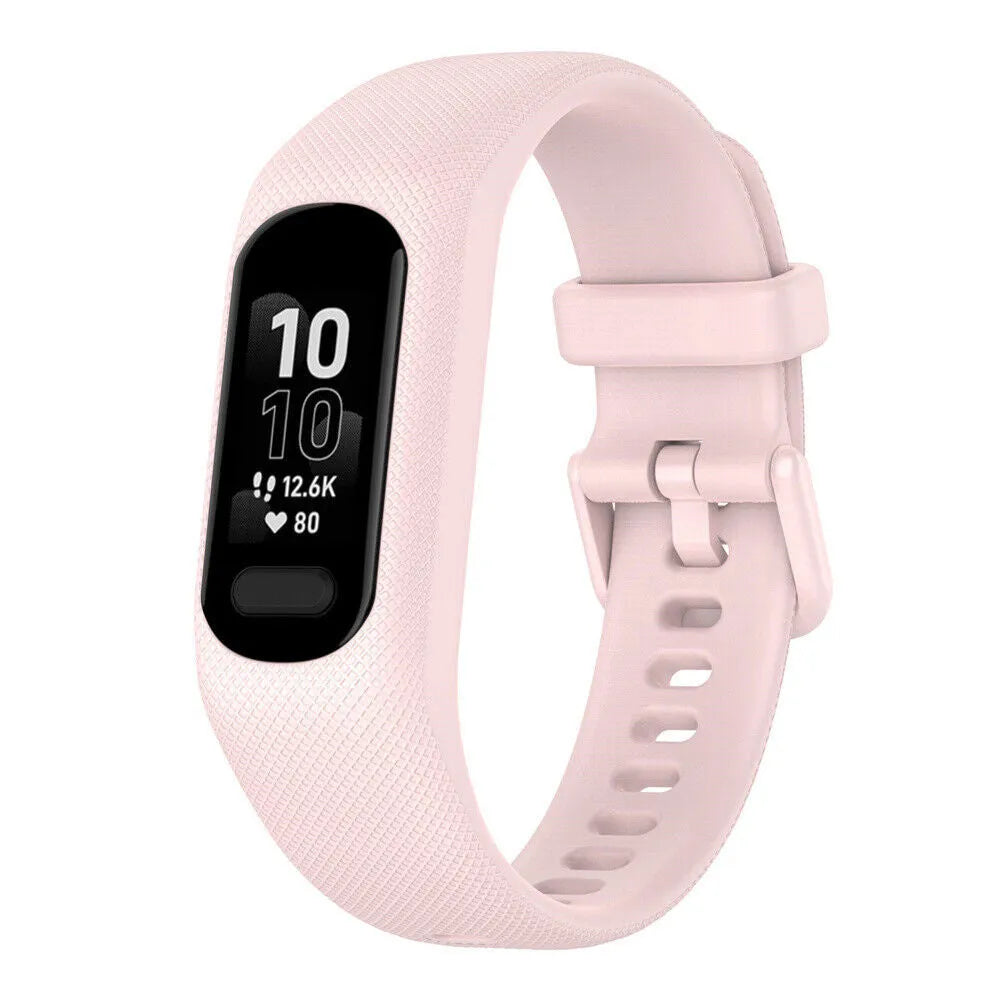 Silicone Strap, pink, on a watch, 3/4 front view