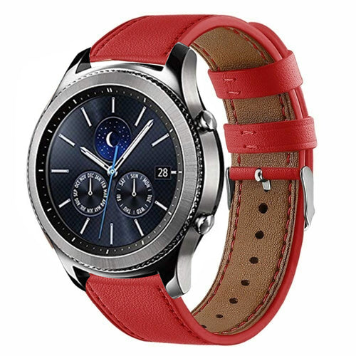 Modern Leather Strap, red, on a watch, 3/4 front view