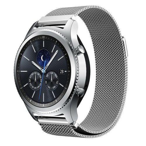 Milanese Strap, silver, on a watch, 3/4 front view