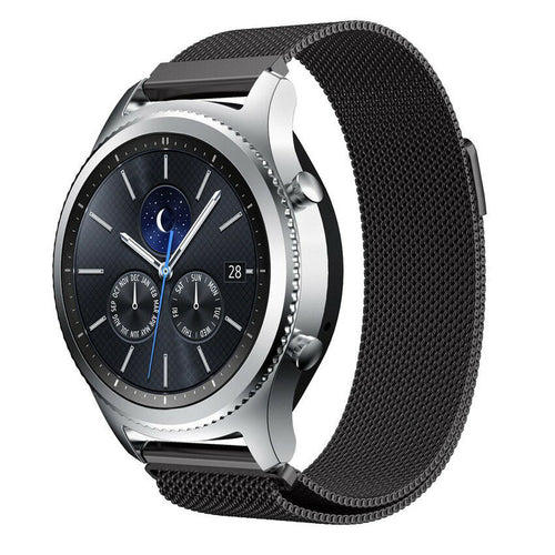 Milanese Strap, black, on a watch, 3/4 front view
