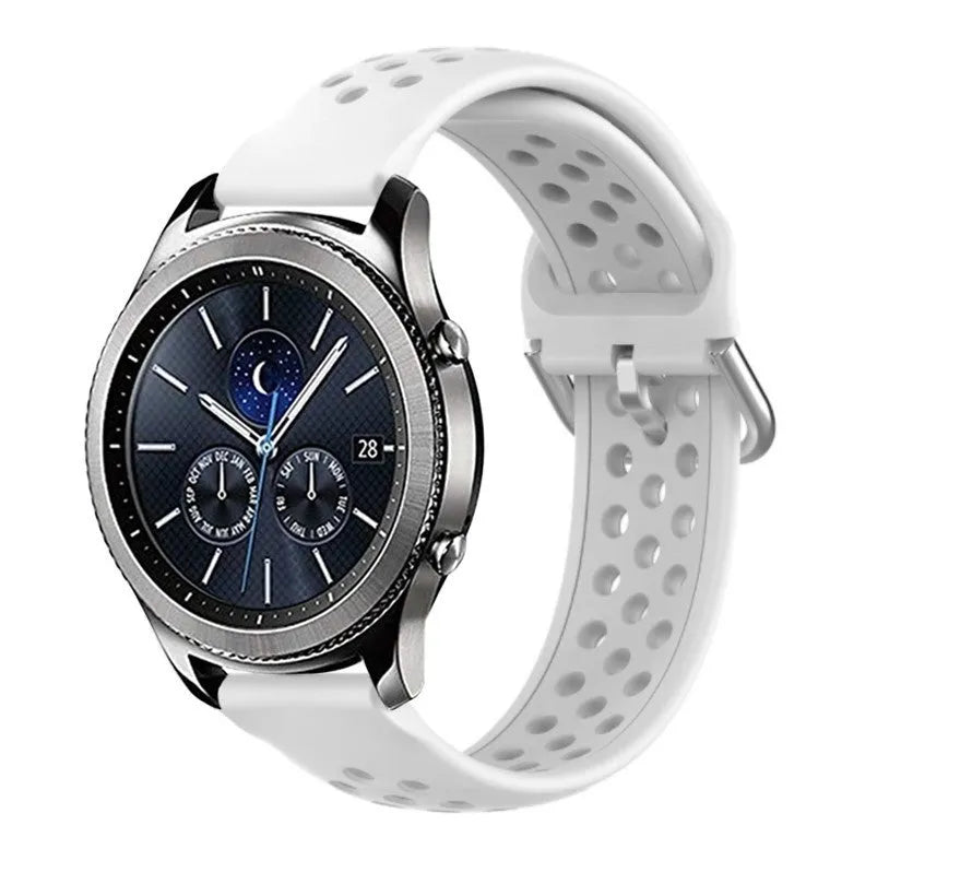 Breathable Silicone Strap, white, on a watch, 3/4 front view