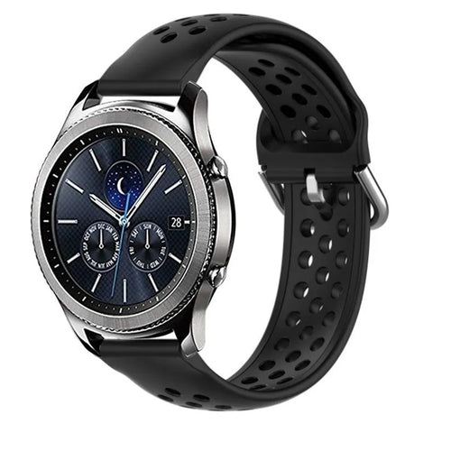 Breathable Silicone Strap, black, on a watch, 3/4 front view