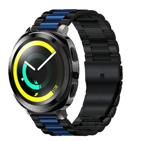 Steel Strap, black/blue, on a watch, 3/4 front view