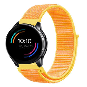 Nylon Strap, light yellow, on a watch, 3/4 front view