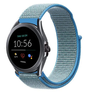 Nylon Strap, blue, on a watch, 3/4 front view
