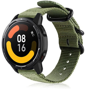 Nylon Buckle Strap, green, on a watch, 3/4 front view