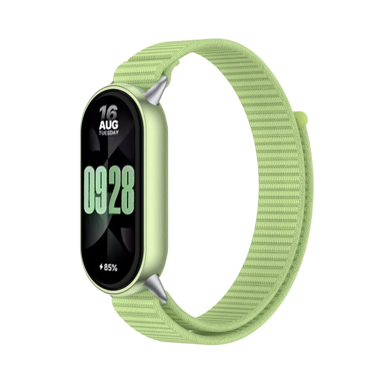 Modern Nylon Strap, field green, on a watch, 3/4 front view