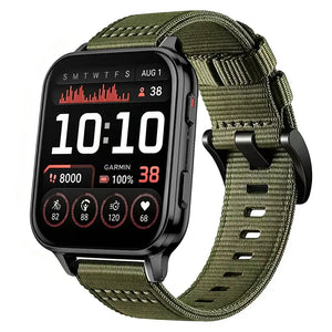 Nylon Buckle Strap, green, on a watch, 3/4 front view