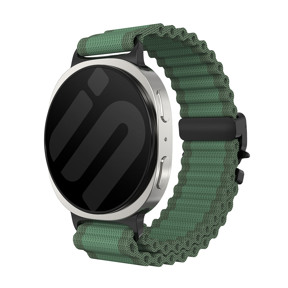 Samsung Galaxy Watch 8 Classic Outdoor Nylonarmband mit P-Schnalle (Grün mit Schwarz)