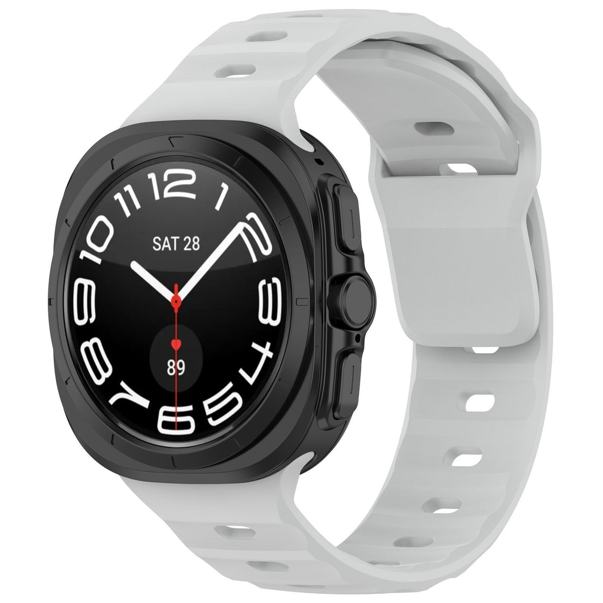 Outdoor Silicone Strap, grey, on a watch, 3/4 front view