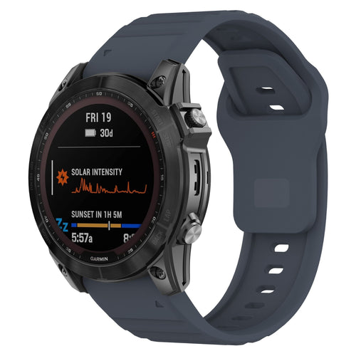 Outdoor Silicone Strap, grey-blue, on a watch, 3/4 front view
