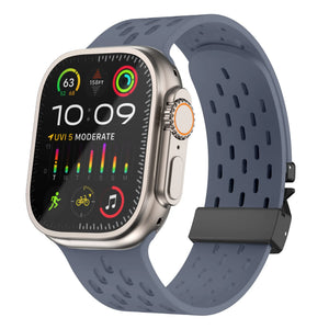 Silicone Strap 'Air' P-Buckle, grey-blue, on a watch, 3/4 front view