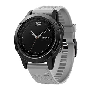 Silicone Strap, grey, on a watch, 3/4 front view