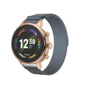 Milanese Strap, grey, on a watch, 3/4 front view