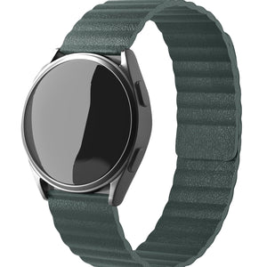 Leather Loop Strap, viridian, on a watch, 3/4 front view