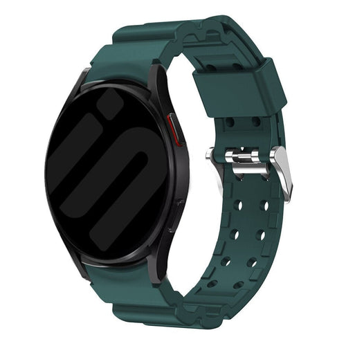 Silicone Strap 'Armour', dark green, on a watch, 3/4 front view