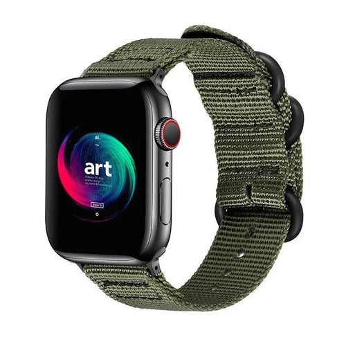 Nylon Buckle Strap, green, on a watch, 3/4 front view