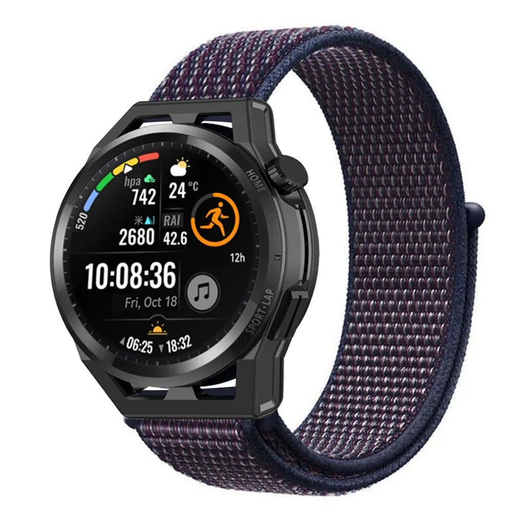 Nylon Strap, indigo, on a watch, 3/4 front view