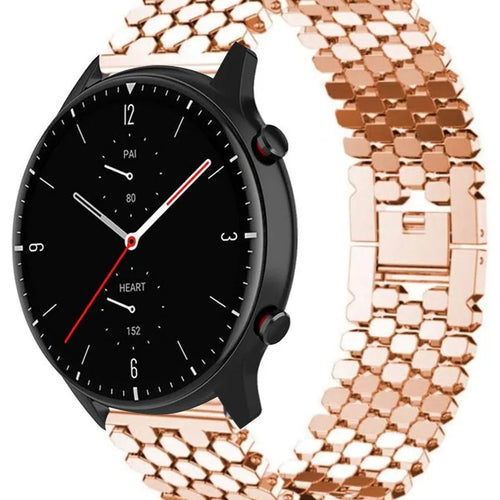 Steel Strap Hexagons, rose gold, on a watch, 3/4 front view