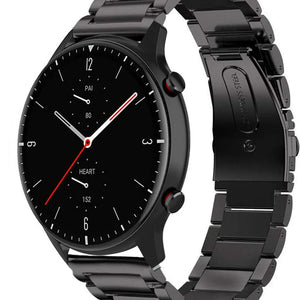 Titanium Strap, black, on a watch, 3/4 front view
