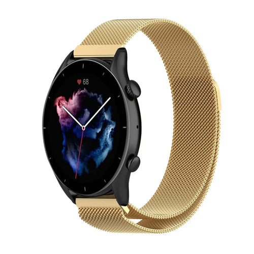 Milanese Strap, gold, on a watch, 3/4 front view