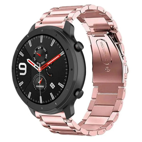 Steel Strap, pink, on a watch, 3/4 front view