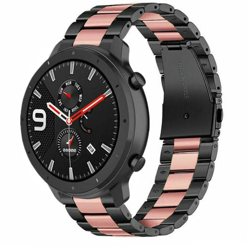 Steel Strap, black/pink, on a watch, 3/4 front view