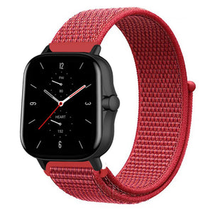 Nylon Strap, red, on a watch, 3/4 front view