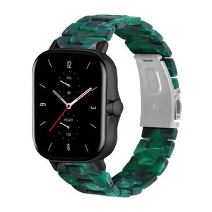 Metal Resin Strap, green, on a watch, 3/4 front view