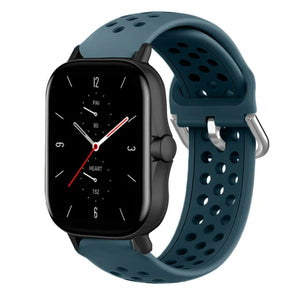 Breathable Silicone Strap, rock green, on a watch, 3/4 front view