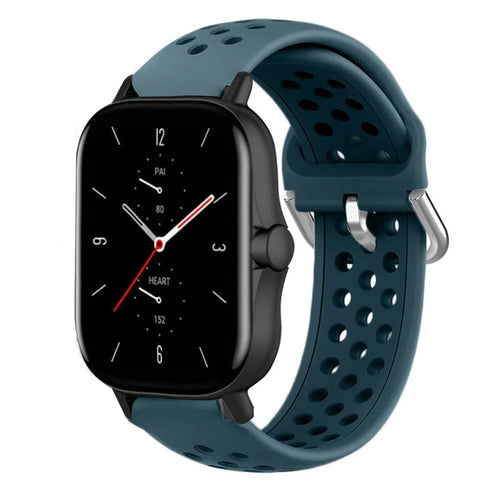Breathable Silicone Strap, rock green, on a watch, 3/4 front view