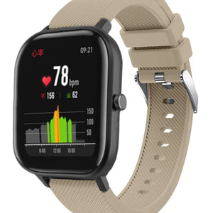 Twill Silicone Strap, beige, on a watch, 3/4 front view