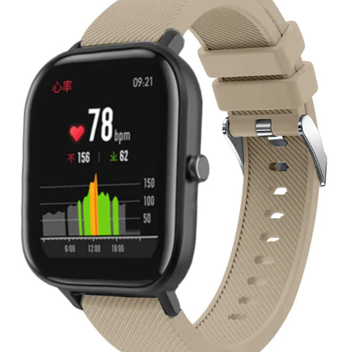 Twill Silicone Strap, beige, on a watch, 3/4 front view