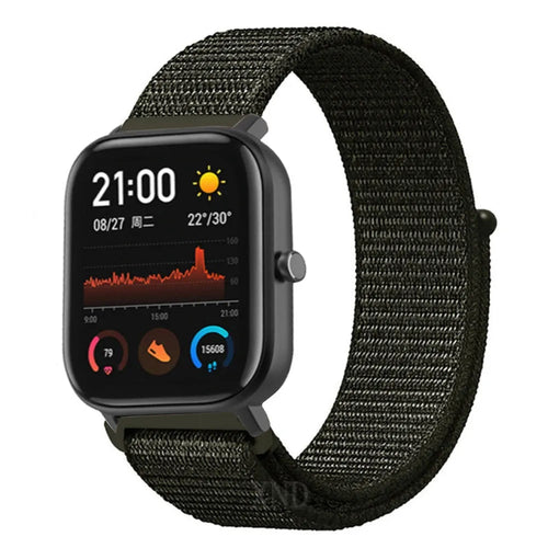 Nylon Strap, dark green, on a watch, 3/4 front view