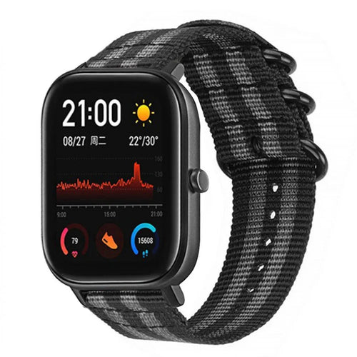 Nylon Buckle Strap, black/grey, on a watch, 3/4 front view
