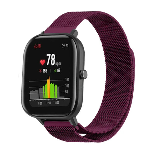Milanese Strap, purple, on a watch, 3/4 front view