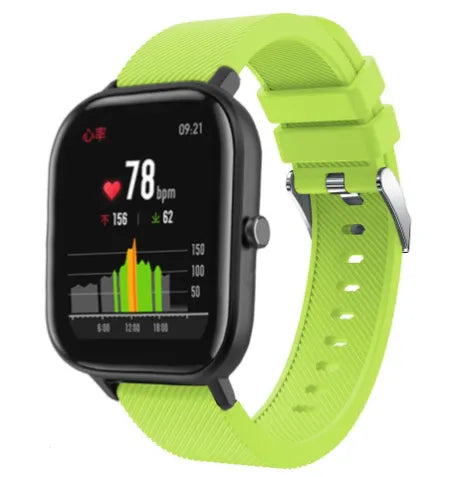 Twill Silicone Strap, light green, on a watch, 3/4 front view